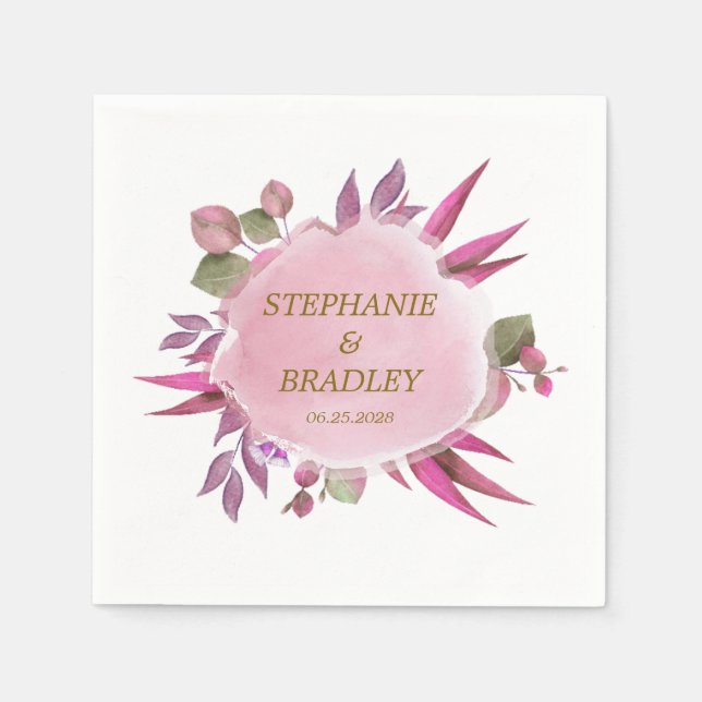 Rosa goldfarbene Wasserfarbe Moderne Elegante Hoch Serviette (Vorderseite)