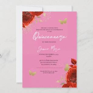 Rosa goldfarbener Schmetterling Elegantes Quinceañ Einladung