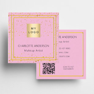 Rosa goldfarbenes, elegantes Logo QR Quadratische Visitenkarte