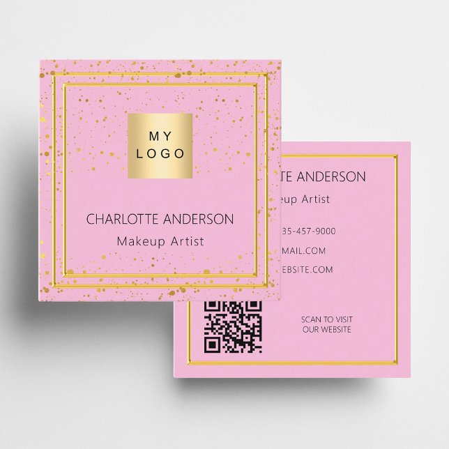 Rosa goldfarbenes, elegantes Logo QR Quadratische Visitenkarte (Von Creator hochgeladen)