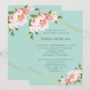 Rosa goldfarbenes, grün geprägtes Brautparty Einladung