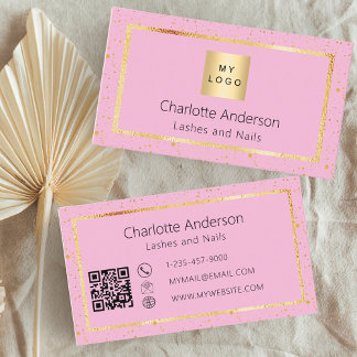 Rosa goldfarbenes Logo, modernes QR-Logo Visitenkarte