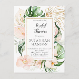 Rosa goldfarbenes tropisches Brautparty Postkarte