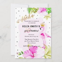 Rosa Goldflamingo-Prinzessin Aloha Sweet 16 Einladung