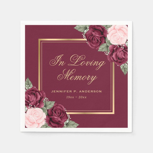 Rosa Goldflora-Beerdigung Serviette (Vorderseite)