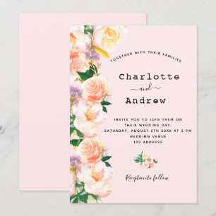 Rosa Goldfloralen Aquarellfarbene Hochzeit Einladung