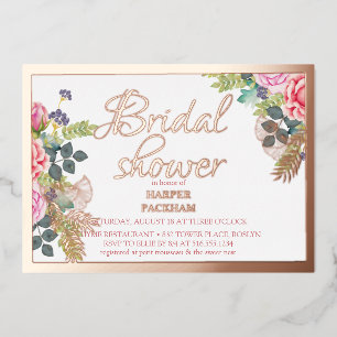 Rosa Goldfolie Floral Brautparty Folieneinladung
