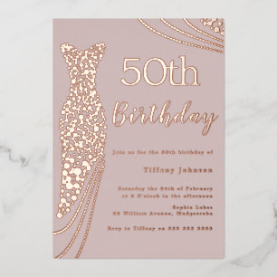 Rosa Goldfolie Kleid Pink Elegant 50. Geburtstag Folieneinladung