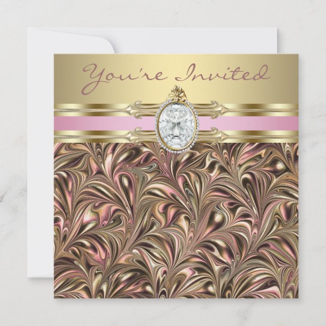 Rosa Goldfrauen Geburtstagsparty Einladungen (Vorderseite)