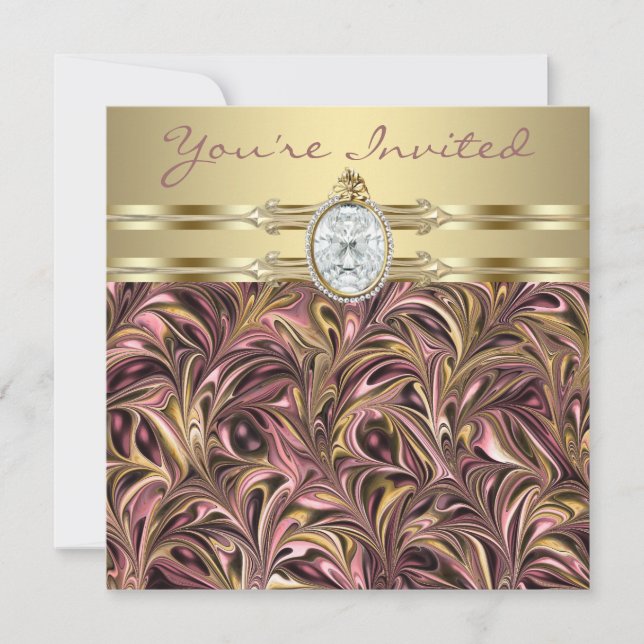 Rosa Goldfrauen Geburtstagsparty Einladungen (Vorderseite)