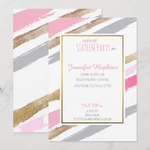 Rosa, goldgelb und grau gestreifte Party Einladung