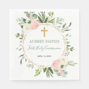 Rosa Goldgrün Eukalyptus Erste Heilige Kommunion Serviette