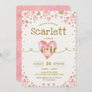 Rosa Goldherz-Schatz-1. Geburtstag laden ein Einladung