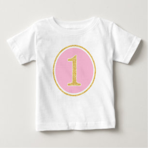 Rosa GoldImitat-Glitzer-Kreis-1. Geburtstag Baby T-shirt