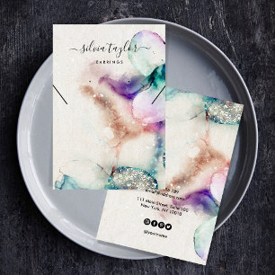 Rosa Goldkarte Earring Necklecklace Visitenkarte