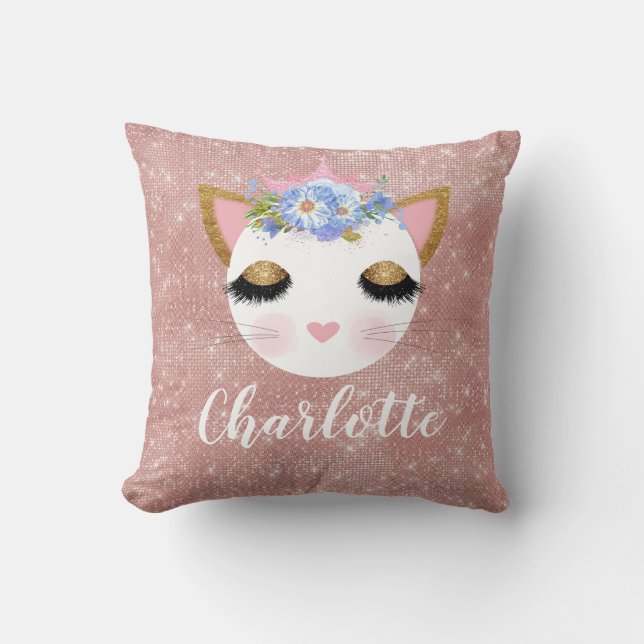 Rosa Goldkatzenprinzessin personalisiert Kissen (Vorderseite)