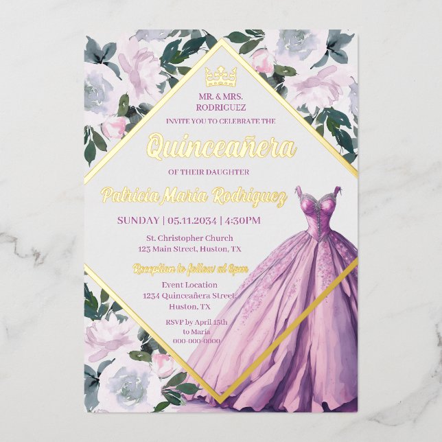 Rosa Goldkrone Gourmets Moderne Blumenschlucht Folieneinladung (Vorderseite)