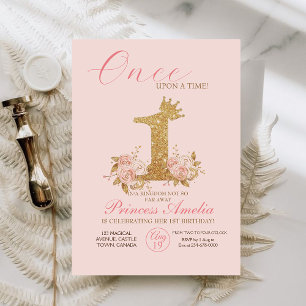 Rosa Goldkrone Prinzessin 1. Geburtstag Party Einladung