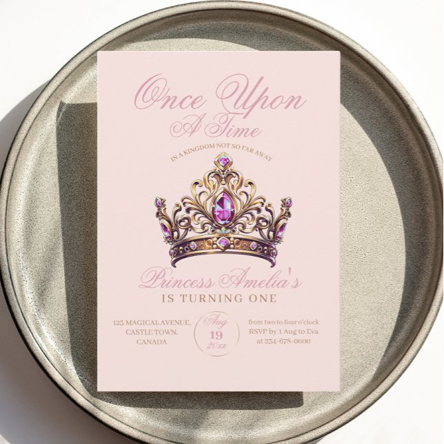 Rosa Goldkrone Prinzessin zum ersten Geburtstag Einladung (Von Creator hochgeladen)