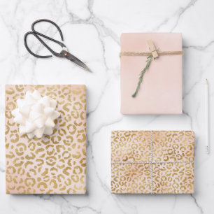 Rosa Goldleopard-Printwerbung Geschenkpapier Set