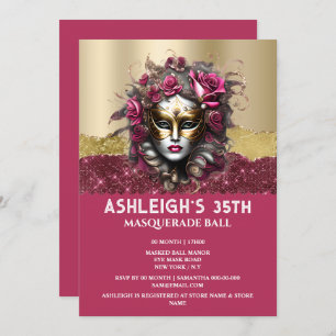 Rosa Goldmaskerade Rose Venezianische Maske Mädche Einladung