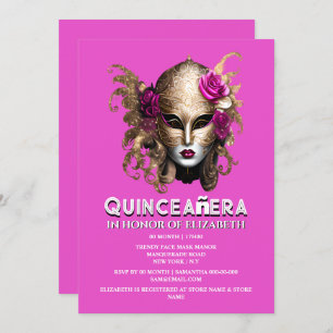Rosa Goldmasquerade quinceanera Geburtstag elegant Einladung