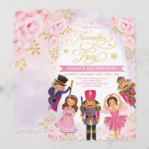 Rosa GoldNutcracker Party Winter Floral Geburtstag Einladung