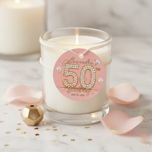 Rosa Goldperlen Luxus Glamouröser 50. Geburtstag Geschenkanhänger