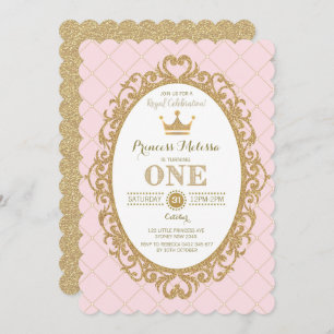 Rosa Goldprinzessin 1. Geburtstag Party Kronen lad Einladung
