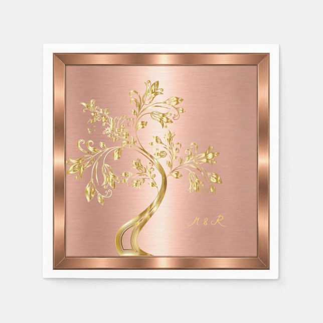 Rosa Goldrahmen Golden Tree Custom Serviette (Vorderseite)
