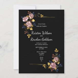Rosa Goldrosen Blumen Einladung