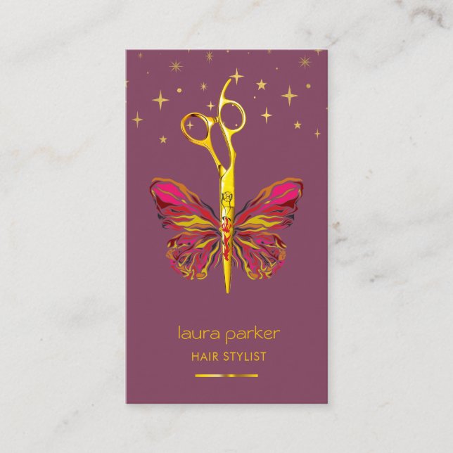Rosa Goldschmetterlingsalon Visitenkarte (Vorderseite)