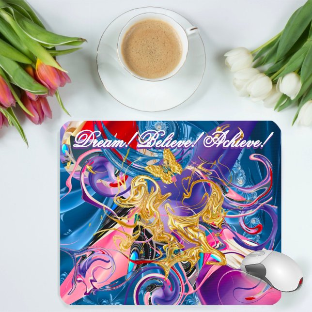 Rosa Goldschmetterlingsmotivation flüssig Abstrakt Mousepad (Von Creator hochgeladen)
