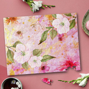 Rosa Goldschrift Vintage florale Aquarellfarbe Sti Puzzle