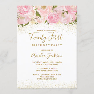 Rosa-Goldsparkle-Rose 21. Geburtstag Einladung