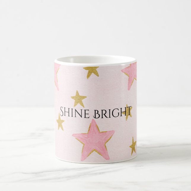 Rosa Goldsterne leuchten hell Kaffeetasse (Mittel)