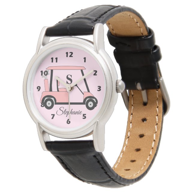 Rosa Golf Buggy Uhr (Schrägansicht)