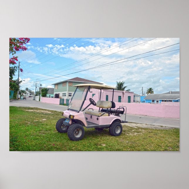Rosa Golf Cart auf den Bahamas Poster (Vorne)
