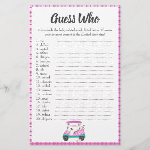 Rosa Golf Cart mit Baby Dusche Word Scramble