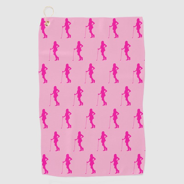 Rosa Golf-Dame-Silhouette Golfhandtuch (Vorderseite)