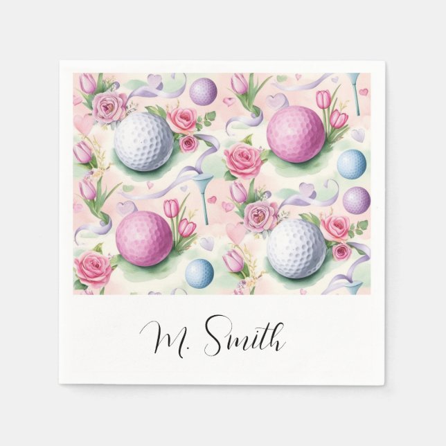 Rosa Golf mit Blume zum Muttertag Serviette (Vorderseite)