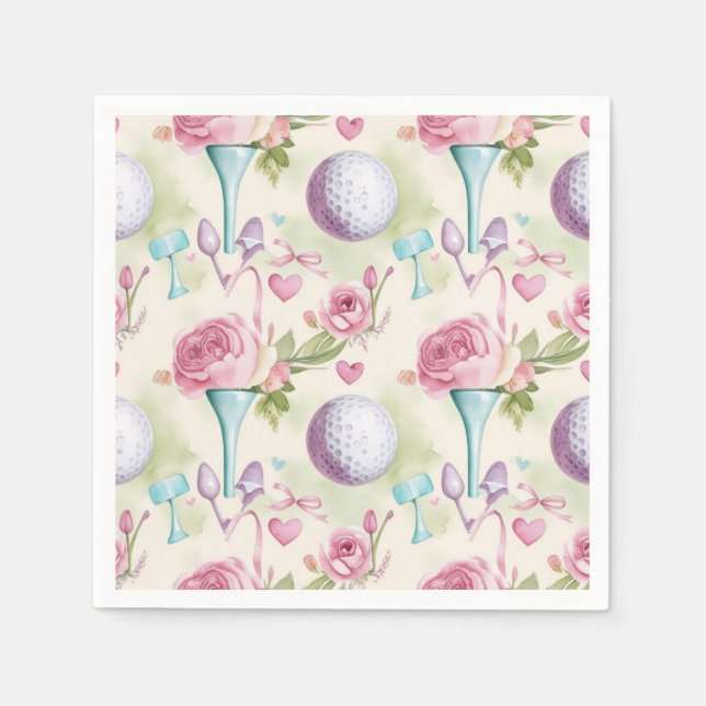 Rosa Golf mit Blume zum Muttertag Serviette (Vorderseite)