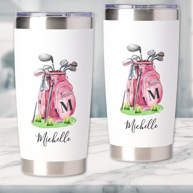 Rosa Golf Monogramm Thermobecher (Pink Initial Name Monogram Insulated Tumbler)