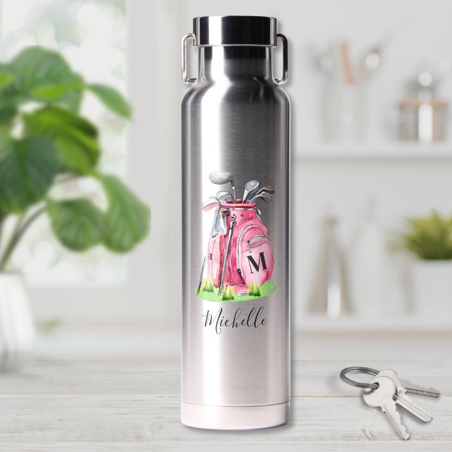 Rosa Golf Name Monogramm Trinkflasche (Pink Golf Name Monogram Water Bottle)