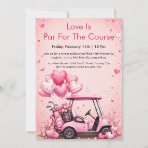Rosa Golfcart Valentinstag-Party-Einladung Einladung