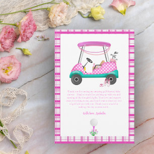 Rosa Golfwagen mit Babybedarf Baby-Party Dankeskarte