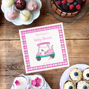 Rosa Golfwagen mit Babybedarf Baby-Party Serviette