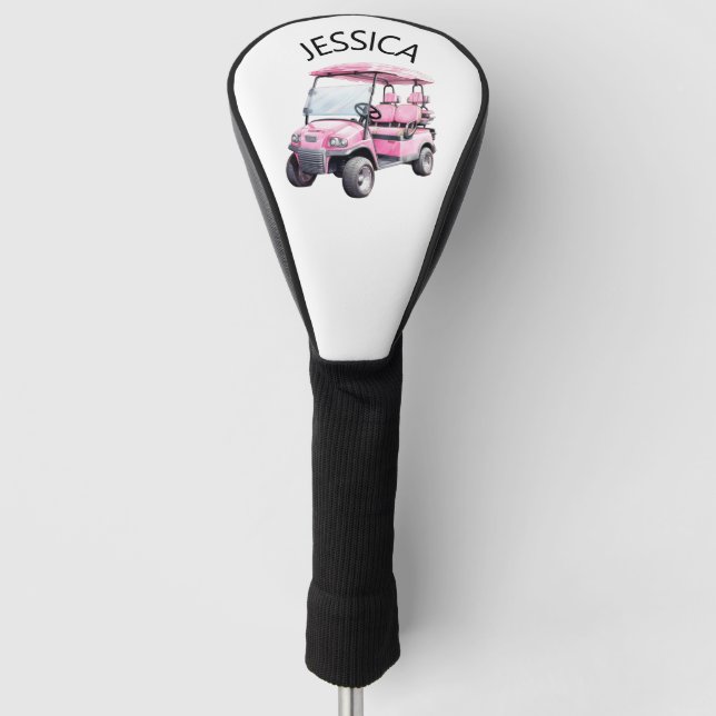 Rosa Golfwagen mit Namen Golf Headcover (Vorderseite)