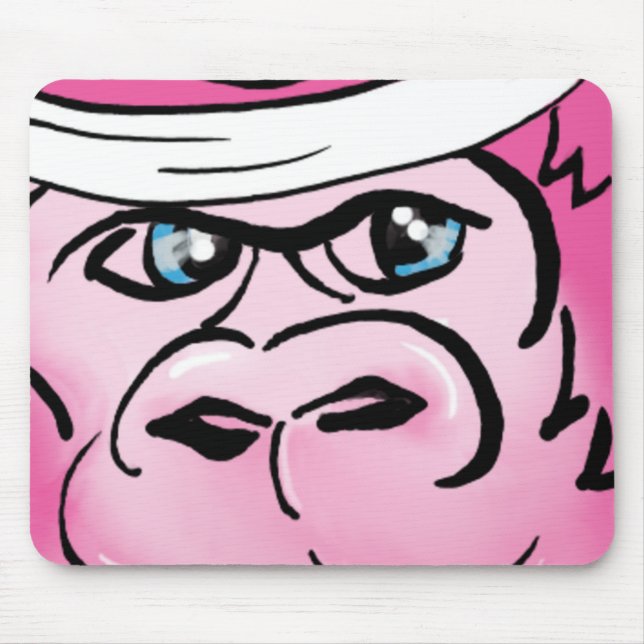 Rosa Gorilla mit Sweatband Mousepad (Vorne)
