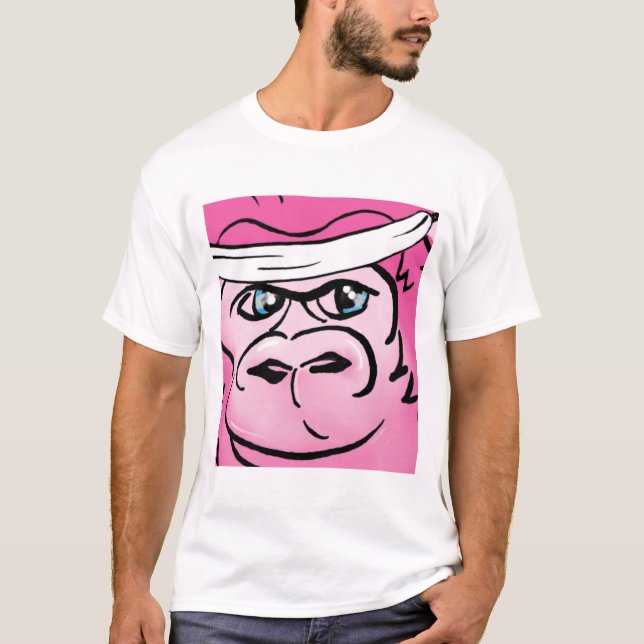 Rosa Gorilla mit Sweatband T-Shirt (Vorderseite)